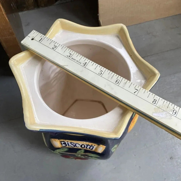 VTG Biscotti Cookie Jar Hand Painted Nonni's Dark Blue Fruit Ceramic Kitchen - Picture 6 of 11